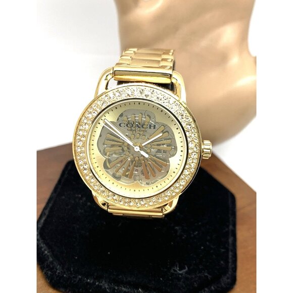 Coach Women's Watch 14504368 Cruiser Automatic Gold Stainless Steel Gemmed 37mm - Picture 1 of 14